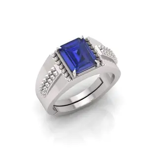 RRVGEM Blue Sapphire Ring 7.00 Ratti Astrological Gemstone Panchdhatu 22K Silver Plated Ring for Men & Women