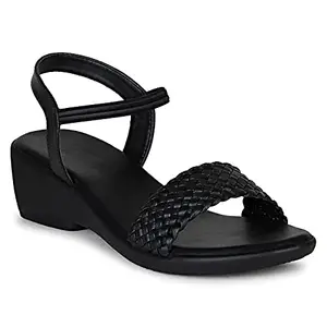 Right Steps Wedge Fashion Sandal For Women's (Black, numeric_9)