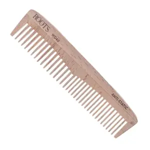 ROOTS Wooden Comb | Dual Teeth For Styling & Detangling | Rounded Teeth prevent Hair damage | 100% Natural Wood | Anti-Frizz | For Dry Hair | For Men & Women | Length - 5.7 Inch, Model No - WD40