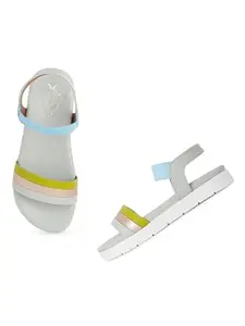 Shoetopia Solid Smart Casual Green Flatform Sandals For Women & Girls