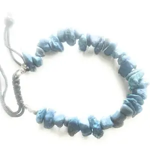 Natural Blue Apatite Chip Bead Bracelet, Adjustable Black Cord, Handmade Crystal Jewellery