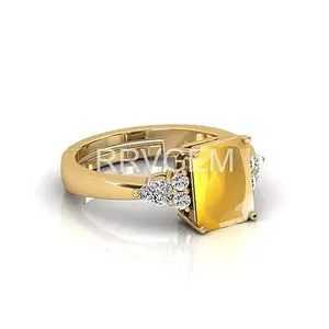 RRVGEM YELLOW SAPPHIRE RING 9.25 Ratti Certified Unheated Untreatet Natural PUKHRAJ RING Gold Plated Adjustable Ring Certified AA++ Natural for Man and Women(Lab - Tested)