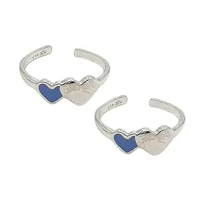 Sahiba Gems 925 Sterling Silver Designer Two Heart Toe Rings/Bichiya ~ Pack in 2 Pieces Set