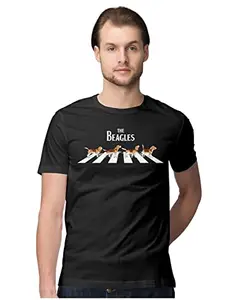 ALLEN BLACK Men's Regular Fit T-Shirt The Beagles 100% Cotton T-Shirt Black_THBAGLSSS-Black 3XL Men Round_