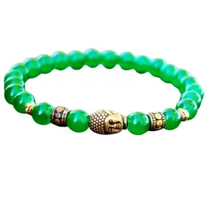 RRJEWELZ Natural Green Jade Round Shape Smooth Cut 8mm Beads 7.5 inch Stretchable Bracelet for Healing, Meditation, Prosperity, Good Luck | STBR_03843