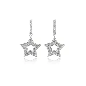 ERILINE JEWELRY Pure 925 Sterling Silver Long Star Hollow Earrings with AAA Grade Cubic Zirconia | For Girls & Women | With Certificate of Authenticity and 925 Hallmark | Mothers Day Gift