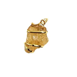 Enchanting Krystals Raw Citrine silver pendant, healing gemstone for money, uplifting energy, success, boost self-confidence and courage (Gold plated) Unisex Pendant