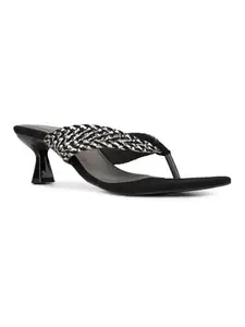 Inc.5 Womens Black Printed Round Toe Party Wear Kitten Heel Sandals