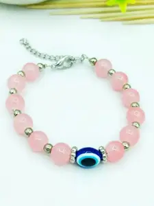 ORION TRADEX Evil Eye Bracelets For Women, Beaded Pink Handmade Stone Luck Inspirational Evil Eye Bracelets For Women Men Gifts