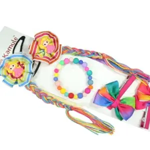 Kamule Doll Braided Tie and Bracelet with Bow Clips Pack of 5 - Multicolour