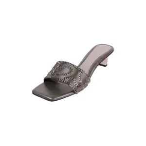 Mochi Women Gun Metal Kitten Heel Slip-on Ethnic Sandal UK/7 EU/40 (35-1290)