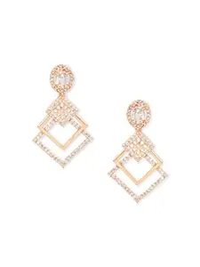 I Jewels Stylish Latest Fashion Rose Gold Plated & White AD Studded Drop Earrings for Women (E2977)
