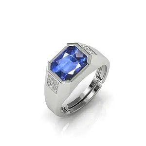 RRVGEM Origianal certified 4.50 Ratti Blue Sapphire Ring Silver plated Handcrafted Finger Ring With Beautifull Stone Men & Women Jewellery Collectible