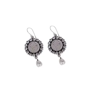 Shyle 925 Sterling Silver Drop Earrings, Moh Victorian Coin Drop Earring, Well Stamped with 925,Statement Oxidized Silver Danglers, Gift for Her