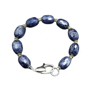 LKBEADS Blue Sapphire Bracelet with Silver Plated Clasp – 12x9mm Oval Beads – Faceted Cut – 7 inch – Healing, Fashion, Gift, Spiritual, Yoga|LK_STACK_01533