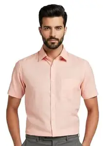 Amazon Brand - INKAST Men’s Cotton Solid Plain Half Sleeve Shirt | Plain Regular Fit Casual Shirt for Mens