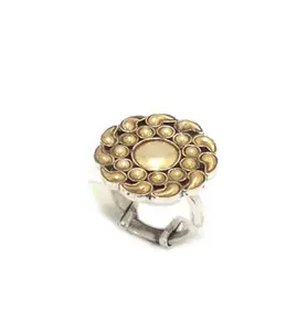 Rajasthan Gems Ring 925 Sterling Silver Traditional Gold Rhodium Handmade Jewelry Unisex D436