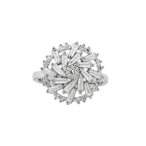 CIYASHINES CIYA Sterling Silver Crossed Baguette Stone Floral Ring for Women | Minimal & Elegant Design | With Certificate of Authenticity (Silver, 14)