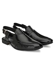 San Frissco Men's Ethnic Mojaris for Wedding, Casual Wear and Daily Use/Comfortable Shoe Style Sandal for Men/Latest Trendy Pathani Classy Sandals - 8 (Black)