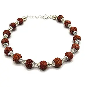 Shee Nath Jewellers Rudraksha Adjustable Bracelet for Unisex Adult, Sterling Silver Flower Caps Rudraksha Bracelet