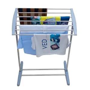 Zerolex Single Pole Jumbo Steel Cloth Drying Stand, Indoor Outdoor Standing Movable Cloth Dryer Rack with Multi-Functional Mobile Foldable Balcony Towel Stand Patio Horse Towel
