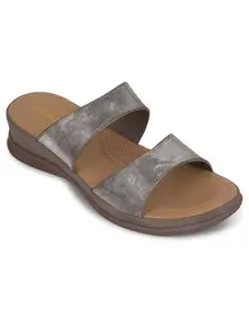 Liberty Healers S424 03 Casual Slipper For Women With TPR Sole | Comfortable and Lightweight | Trendy Design PU Outolse| Durable Soft Insole | Stylish Footwear and Cushioned Footbed (Grey 37 EU)