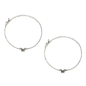 Shaya by CaratLane Oxidised Chasing My Constant Endeavours Mini Butterfly Anklets in 925 Silver For Girls and Women
