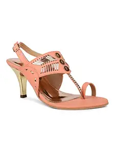 Inc.5 Women Peach Textured Ethnic Heels