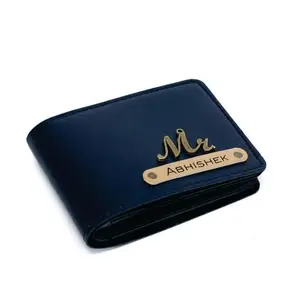 The Unique Gift Studio Customised Men's Leather Wallet - Name & Logo Printed on Wallet for Gift - Blue Colour