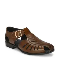 egoss Gold Premium Genuine Leather Peshawari Sandals for Men (Tan-8)-23711