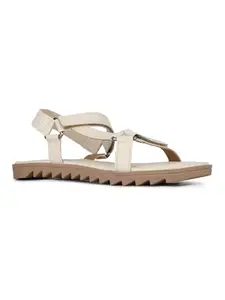 Inc.5 Womens Cream Party Wear Solid Open Toe Flats Sandals