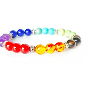 Chakra Three Piece 8 mm Natural Crystals Gemstone Plane Beads Stratchable Stylish Bracelets for Girls Women Boys Men Unisex