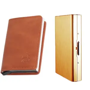 Stealodeal Metal and PU Unisex Cash and Card Holders, Pack of 2, Rose Gold & Brown (52BRN)