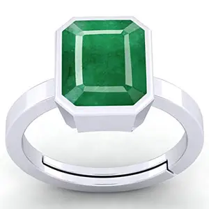 Parineeta GemsCertified Unheated Untreatet 2.25 Ratti A1 Natural Emerald Panna Gemstone Adjustable Silver Plated Ring