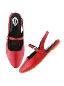 Shoetopia Women's Pointed-Toe Flats – Stylish Slingback Ballerina Shoes with Adjustable Strap – Casual & Office Wear Red EU39