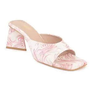 BLAKHEEL Women's Open Sandals, marble print Slip-On Heel (PINK, 4)