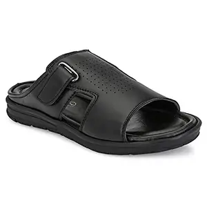AZZARO BLACK Men's Synthetic Leather Velcro Light Weight Sandals (Black,size:-6)