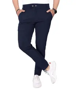 TENIT Mens Lycra Strechable Trousers & Pant (30, Navy Blue)