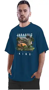 ALLEN BLACK Oversized T-Shirt Jurassic King T-Re Men's Women's Unise 100% Cotton Navy Blue_JURASIUNQ-Navy Blue 2XL Oversized_