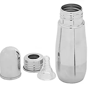 Kuber Industries Stainless Steel Baby Feeding Bottle, Milk Feeding, Water Feeding,250 ml(1 Extra Nipple Free)-KUBMARTK11361, Silver