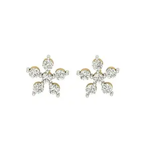 PEEN ZONE WE DELIVER THE ACTUAL JEWELRY Peenzone 18K Gold Plated 92.5-925 Sterling Silver Round Shape Cubic Zirconia Flower Prong Setting Stud Earring for Women Girls