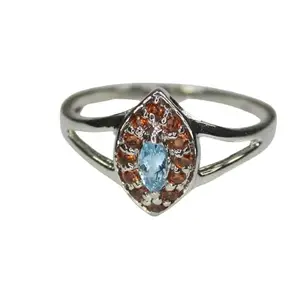 Natural Garnet And Blue Topaz Solitaire Ring With 925 Sterling Silver