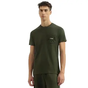UNITED COLORS OF BENETTON Regular Fit Round Neck Solid Tshirt (Size: S)-24A3099J3432I35Y Green