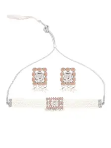 PUJVI Fashions Pink Square Moti choker Necklace set for girls or womens