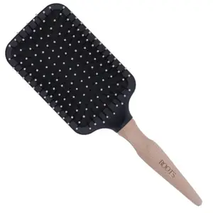 ROOTS Wooden Paddle Hair Brush | Round Soft Tips | Prevent Scalp Scraping & Cuticle Damage | Lightweight & Provide Massage | For All Hair Types | For Men & Women | Length - 10 Inch, Model No - BWG88
