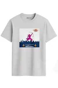 Amazon Brand - Anarva Dussehra Printed T-Shirt for Men & Women | 100% Cotton Half Sleeve Round Neck Tee | Lord Ram Archery Festive Vijayadashami Apparel Grey, M