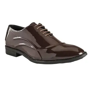 marching toes Men Patent Oxfords Textured Formal Shoes Brown