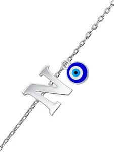 Digital Dress Room N Letter Blue Evil Eye Initial Name Rakhi Lumba Silver Plated Adjustable Bracelet for Raksha Bandhan | Rakhee Celebration Bracelet Online for Bhaiya, Bhabhi, Brother, Sister In law