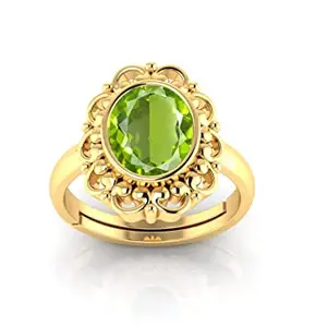 LMDPRAJAPATIS 10.00 Ratti/10.25 Carat Certified Natural Green Peridot Gemstone Gold Plated Adjustable Ring For Women And Men