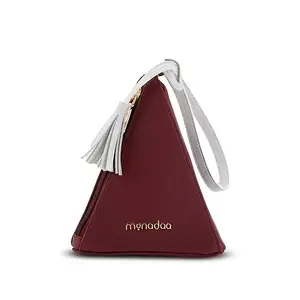 Monadaa Fleur Traingular Woman Fancy Faux Leather Wallet for Credit, Debit and ATM Cards, Cardholder with Multi Card Slots, Party Purse (Maroon)